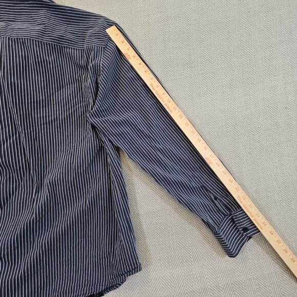 Marc Ecko Cut & Sew Button Shirt Long Sleeve Embroidery Design Blue Stripe XL - Picture 16 of 16